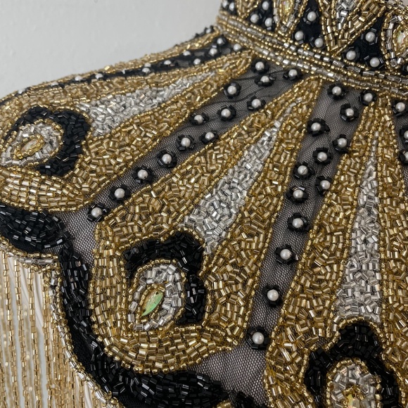 Gold Peacock Design Hand Beaded Fringe Cape - Picture 4 of 6